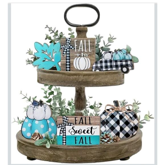 Guoofu Blue Fall Tiered Tray Decor, 6PCS Pumpkin Farmhouse Tray Decorations,... - Picture 1 of 7